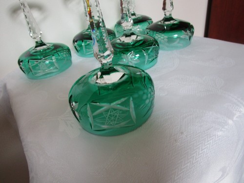 Rare Crystal Champagne Dessert Glasses Set Of 6 Emerald Green VTG XLNT - Picture 9 of 12