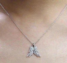 0.60 Ct Round Moissanite Angel Wings Pendant 14k White Gold Plated Without Chain