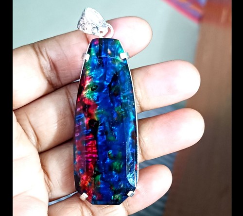 Certified 101.10 Ct Natural Ammolite 925 Solid Silver Rainbow Pendant Gemstone - Picture 2 of 7