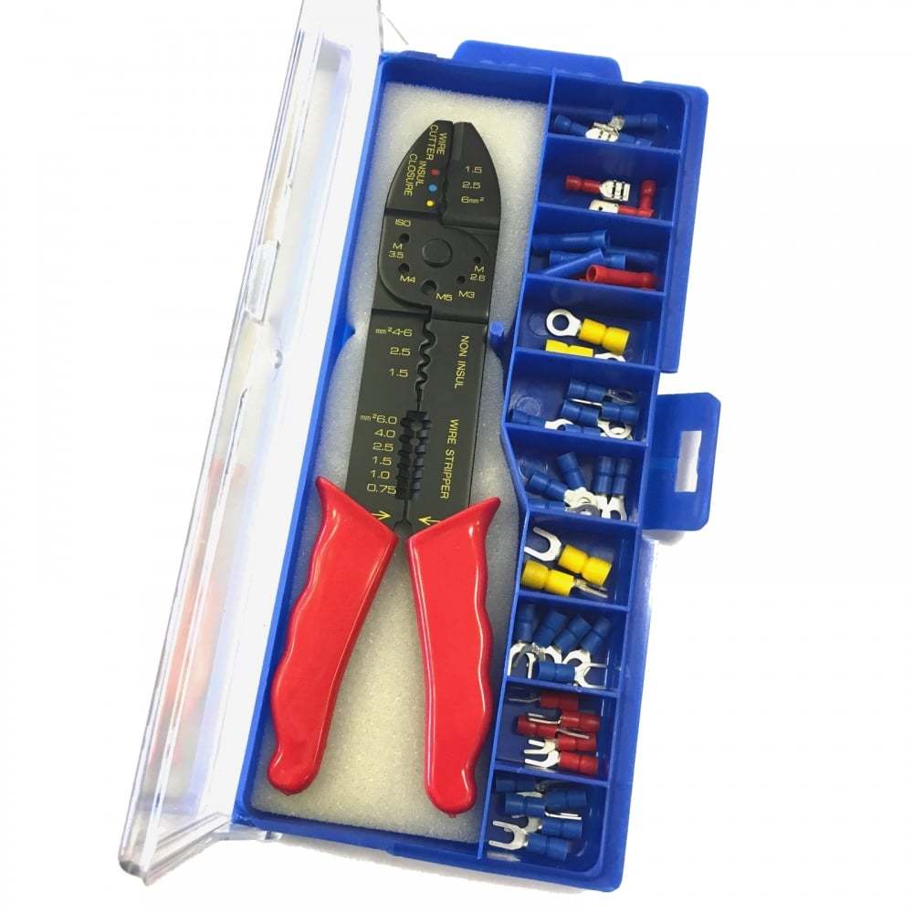 46pc Electricians Crimping Tool & Wire Stripper Kit Crimper Terminal Set + Case