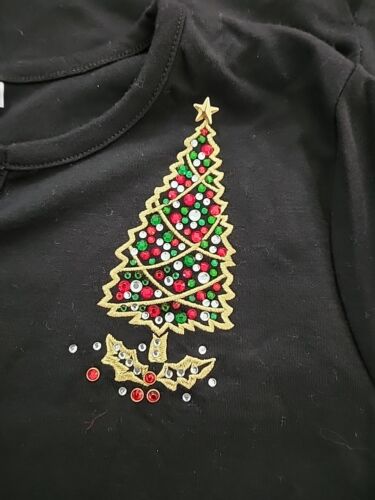 Quacker Factory Damen 2X Shirt bestickt Perlen Langarm Weihnachtsbaum  - Bild 1 von 4