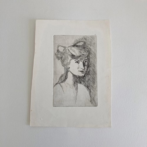 Circa 1955, Original Mid Century Etching of a Young Woman Art, OOAK Art on Paper - Picture 5 of 9