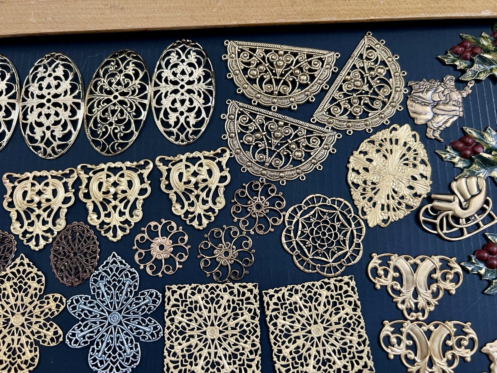 .75 Lbs + Vtg & New Metal Stampings Gold Brass Filigree Connectors Findings Lot