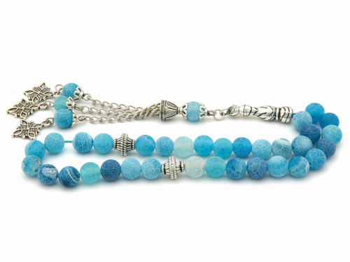 Blau Matt Achat Edelstein 33 Perlen Islamische Gebetsperlen Misbaha Tesbih 125022 - Bild 3 von 13