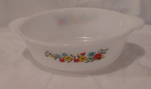 Fire King 1  1/2 Qt Casserole Dish #467 Spring Wreath Pattern Vintage NO Lid