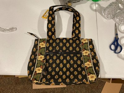 Maggi B Quilted  Hand Bag Carry Large Black Floral  NWT