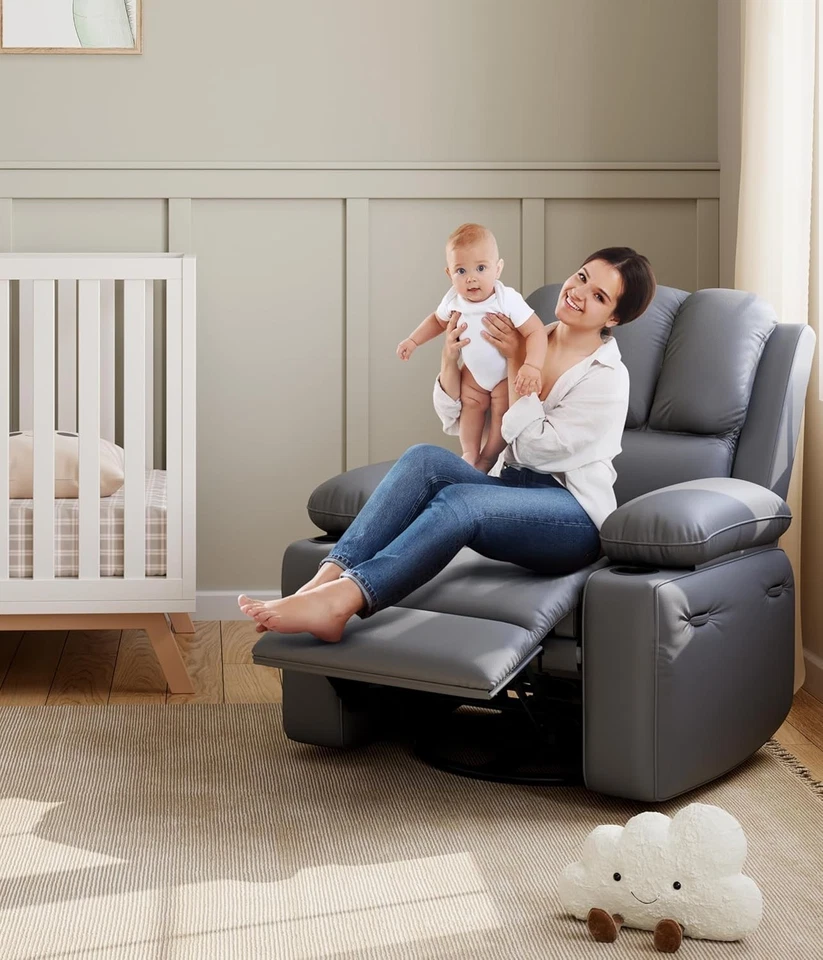 Silla reclinable de cuero PU de rotación manual 360° con portavasos de 22"" de ancho de asiento Foto 2 de 4