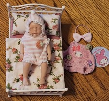 Full Body Silicone 5 1/2 Inch Baby Girl w/Bed, Outfits, Accessories -FREE SHIP 