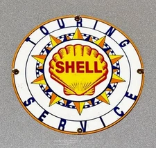 VINTAGE 12” SHELL PORCELAIN SIGN CAR GAS OIL TRUCK GASOLINE AUTO MOTORCYCLE