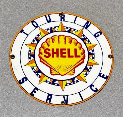 VINTAGE 12” SHELL PORCELAIN SIGN CAR GAS OIL TRUCK GASOLINE AUTO MOTORCYCLE