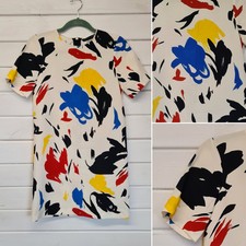 Ladies ZARA Summer Sheath Dress Abstract Paint Design Short Sleeve - Size XS.