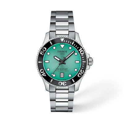 Tissot Seastar 1000 Quarz 36 mm hellgrünes Zifferblatt Uhr T120.210.11.091.00