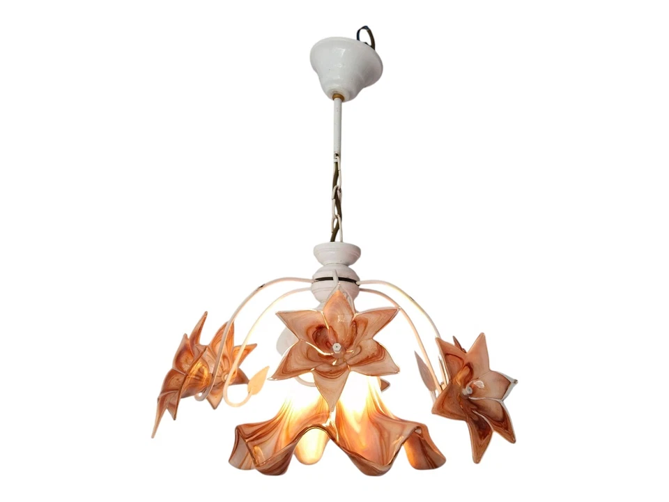 1980s Murano Vintage Chandelier Daisies Amber Floral Glass Romantic - Image 4 of 4