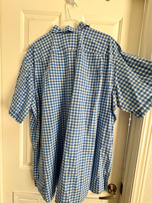 Lacoste Men's XLT Big & Tall Blue/White Check Short Sleeve Button-Up Shirt