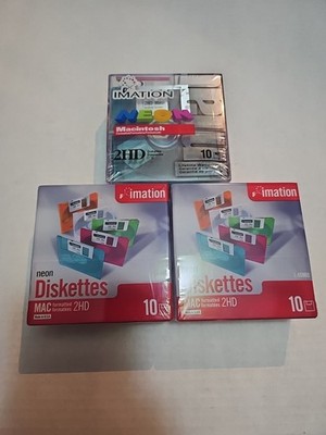 NEW IMATION NEON DISKETTES MAC FORMATTED 2HD 1.40 MB 3.5'' BLANK/SEALED 3 Packs 