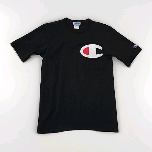 Champion, VINTAGE Champion Shirt Mens Small Black 90s Blue Label Big Logo Embroider R3