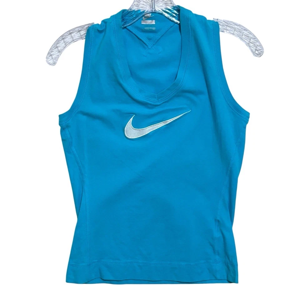 Vtg Nike Y2K Tank Top Womens Sz Small Blue Center Swoosh Retro Fitted Athleisure - Image 2 of 4