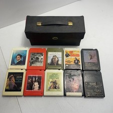 Lot of 10 Various Music 8-Track Tapes  Leather Box Case