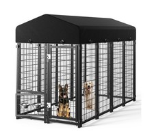 Dog Kennel Outdoor, Large Outside Dog Kennel with Roof  Swivel Feeders/Remov...