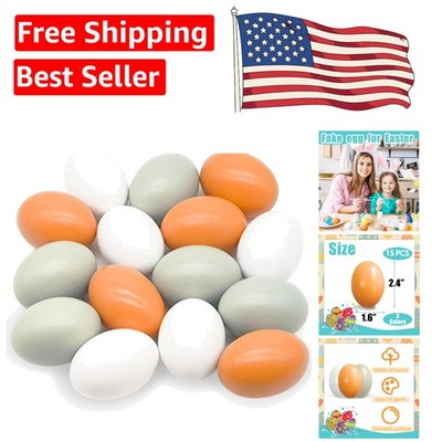 Natural Wood Kids  Fake Eggs - 15 Pcs in 3 Bright Colors for Endless Creativity