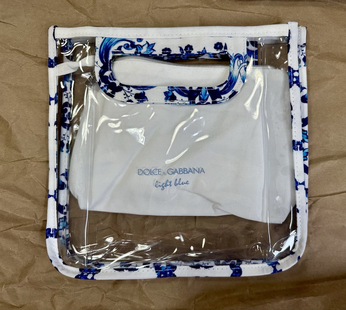 New Dolce & Gabbana Clear Bag with Blue Floral Trim and Removable