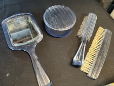 Vintage Phy-Lac-Tic Jewelite Vanity Set Light Blue Brush Mirror Powder Nylon