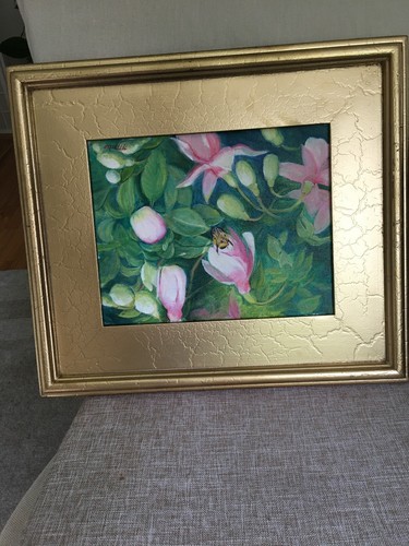 ORIG OIL PAINTING BY N NADZO FRAMED BUMBLE BEE IN FUSCHIA FLOWERS - Picture 5 of 9