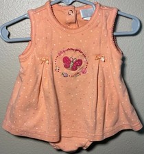 VTG Carter  s Baby Peach Polka Dot Butterfly Romper 3-6M Dress Snap Bottom Girls
