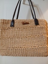 Straw Handbag/Large Tote Woven Jute With Leather Handles, Summer Purse