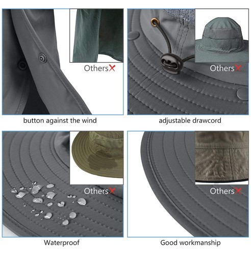 UPF 50+ Sun Protection Cap Wide Brim Fishing Hat with Face & Neck Flap Dark Gray - Afbeelding 6 van 7
