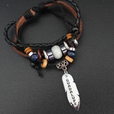 Guadalupe Personalized Boho Bracelet Leather Stack Hippie Indie Name White Bead