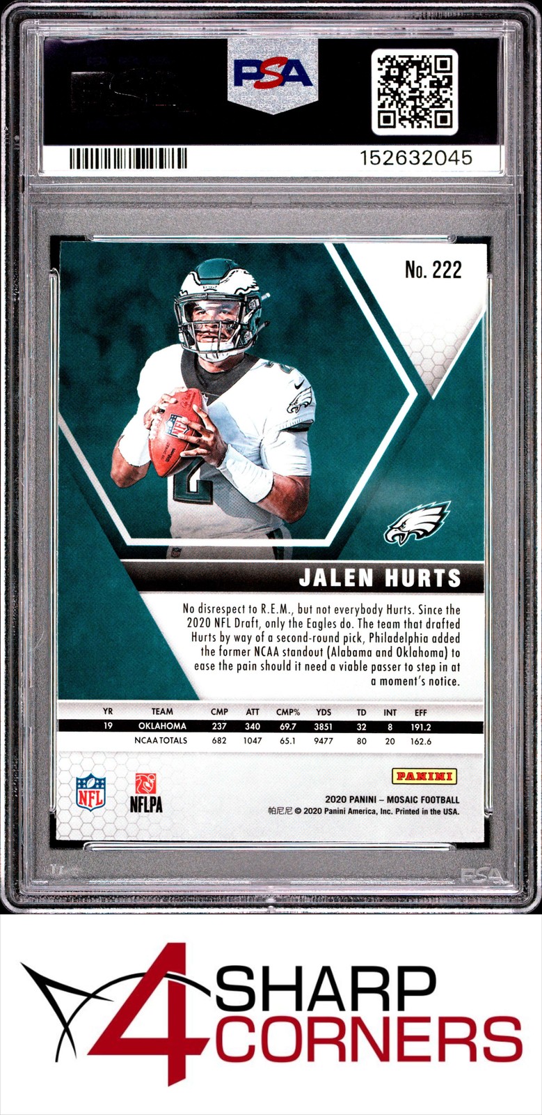 2020 PANINI MOSAIC #222 JALEN HURTS RC EAGLES PSA 10 view 2