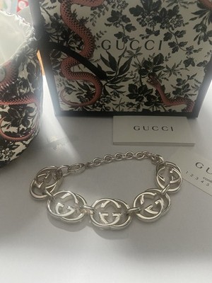 Gucci Britt Authentic GG Interlocking G Logo .925 Sterling Silver Bracelet NWOT 