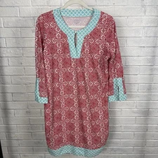 Cabana Life Shift Dress Red Geometric Print Womens Size XL Beach Resortwear