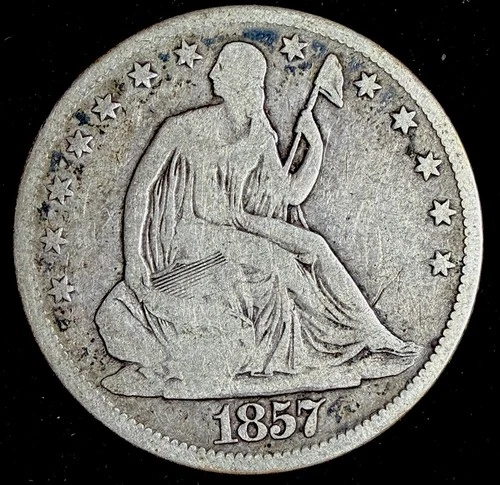 1857-O Seated Liberty Half Dollar • U.S Silver  Circulated. Old Cleaning