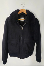 SANDRO BLACK/MIDNIGHT REMOVABLE SHEARLING COL...