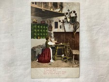 Lady praying at a table to religious icon,  vintage Purger & Co. postcard