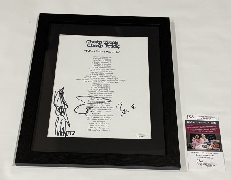 CHEAP TRICK SIGNED I WANT YOU TO WANT ME LYRIC SHEET ZANDER RICK TOM BUN JSA COA