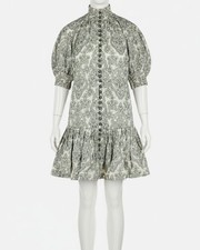 Zimmermann Women's Gray Wylie Lantern Cotton Mini Dress Size 0/US4