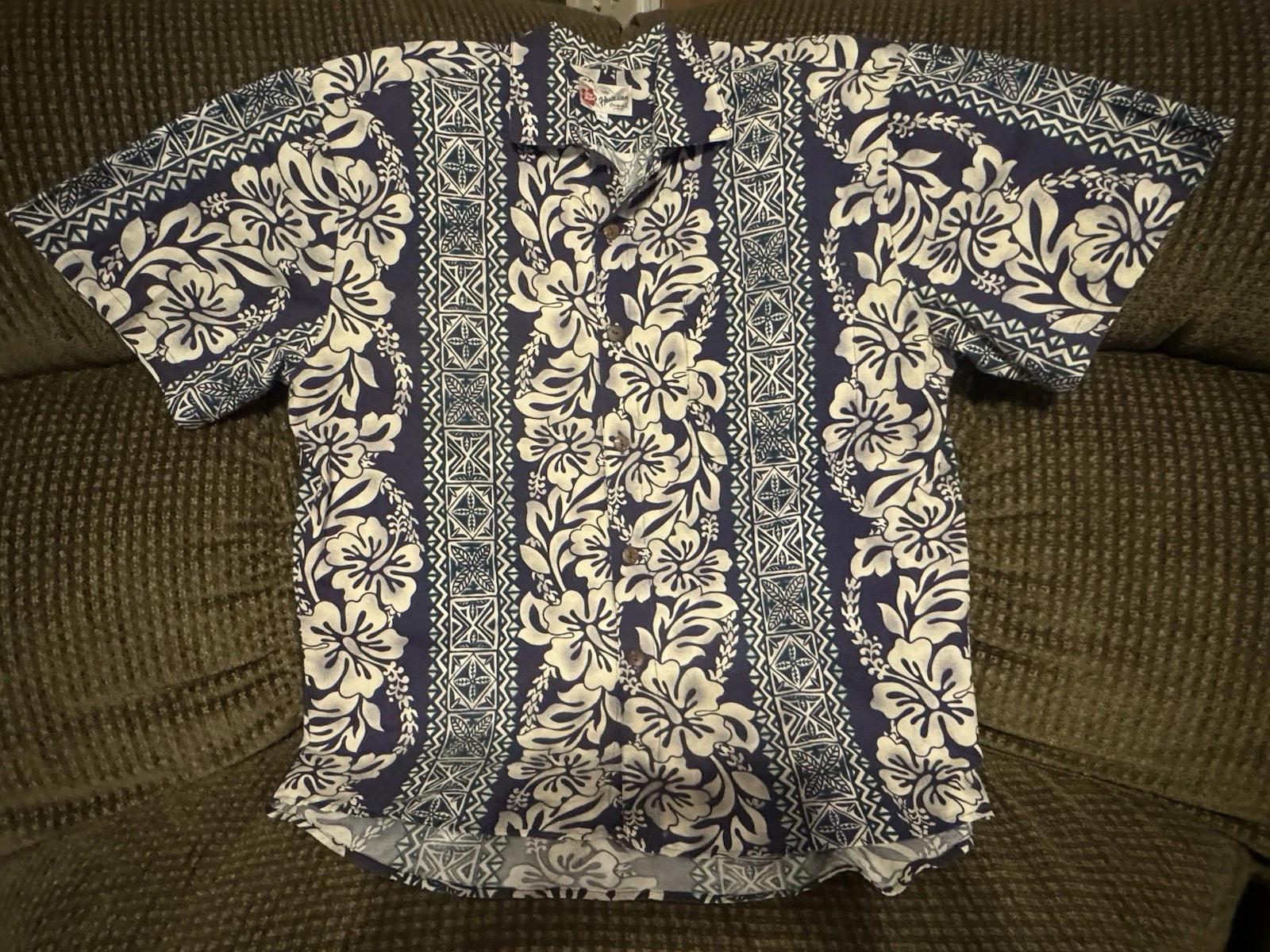 Hilo Hattie Shirt Mens Teal Purple Cotton Hawaiian Aloha Floral Beach Camp L