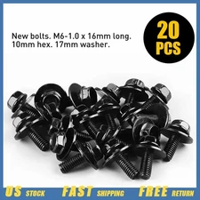 20 PCS M6-1.0 x 16mm Long 10mm Hex 17mm Washer Body Bolts Screws Fastener Fender
