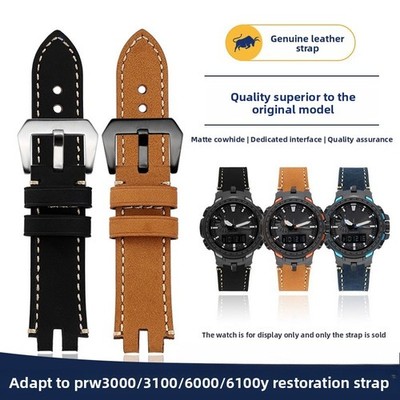 For Casio PROTREK PRW3100/3000/6000/6100Y Brushed Genuine Leather Watch Strap