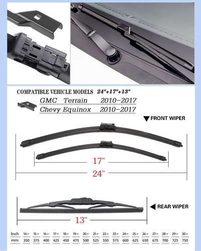GMC Terrain Chevy Equinox Windshield Wiper Blades Set 24" 17" 13" 3 Pack - Picture 2 of 6