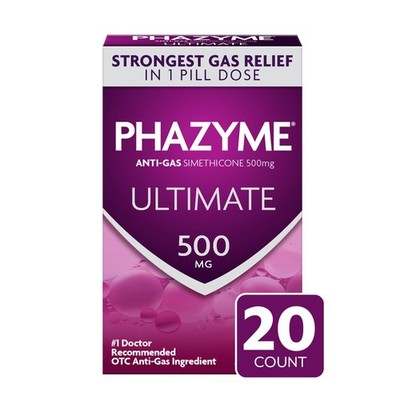 Phazyme Ultimate Gas Bloating Relief Works in Minutes 500 Mg Simethicone Fast Ge