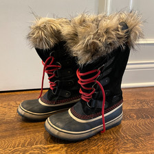 Sorel Joan of Arctic Black Leather Rubber Waterproof Fur Lined Winter Boots Sz 6