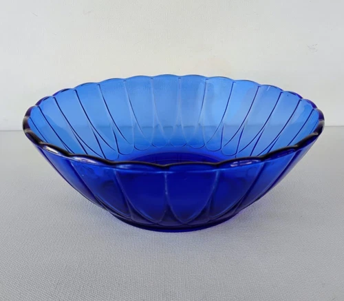 HAZEL ATLAS NEWPORT HAIRPIN COBALT BLUE DEPRESSION GLASS VEGETABLE SERVING BOWL
