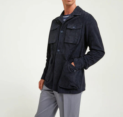 Navy Blue  Field Leather Jacket Men Pure Suede Custom Made Size S M L XXL 3XL