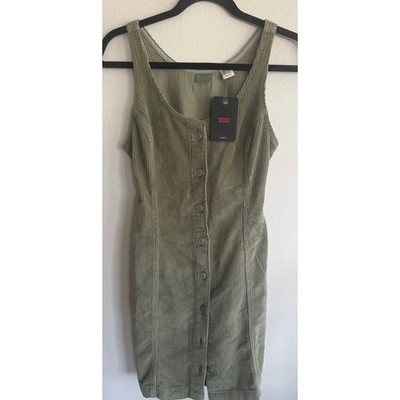 Levi's Tuli Corduroy Mini Dress Olive Green Size XS western festival retro