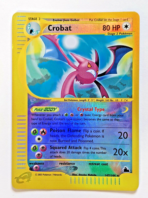 Pokemon: Crystal Crobat 147/144 Reverse Holo Secret Rare. Skyridge
