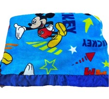 Disney Mickey Mouse Stars Arrows Toddler Blue Satin Trim Blanket 40"x50" Blue